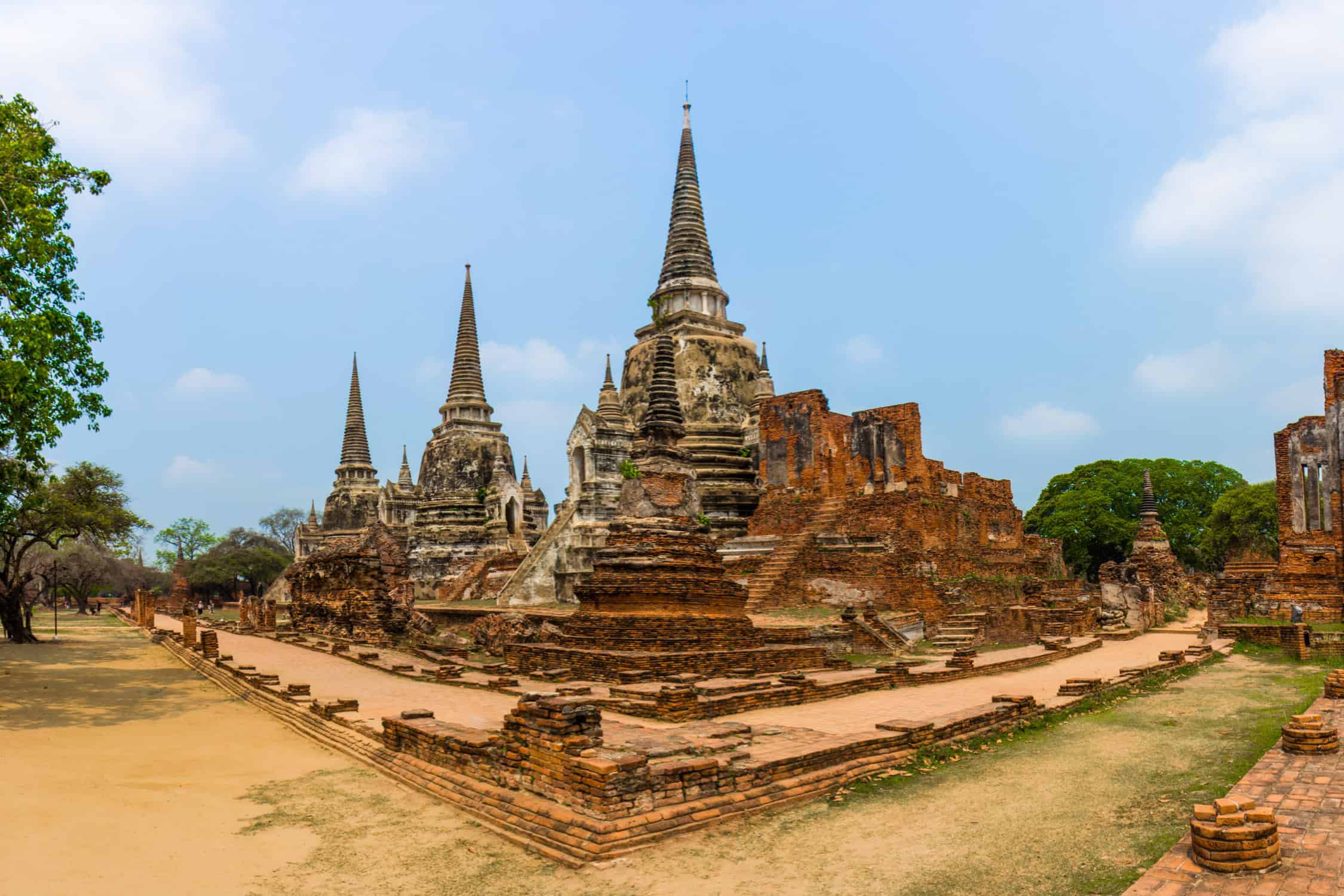 Ancient ruins of Ayutthaya temple on a day trip from Bangkok.