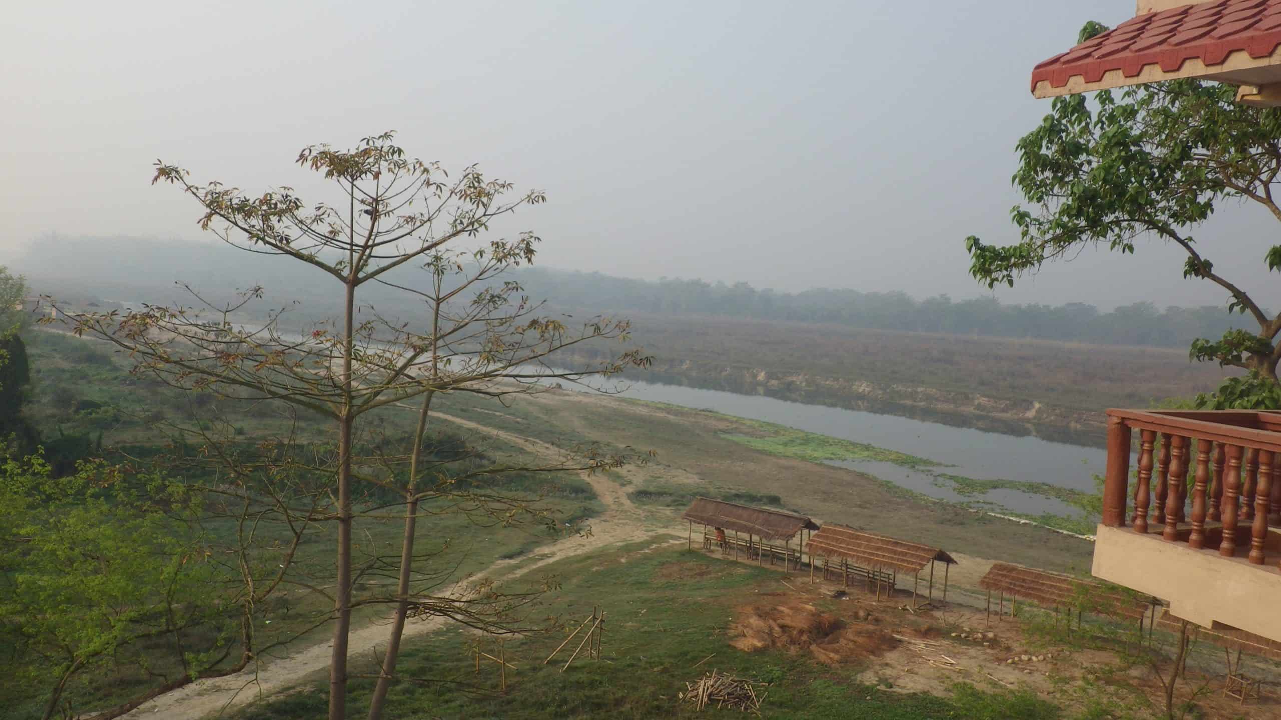View of a river from a hotel balcony in Chitwan National Park in Nepal.