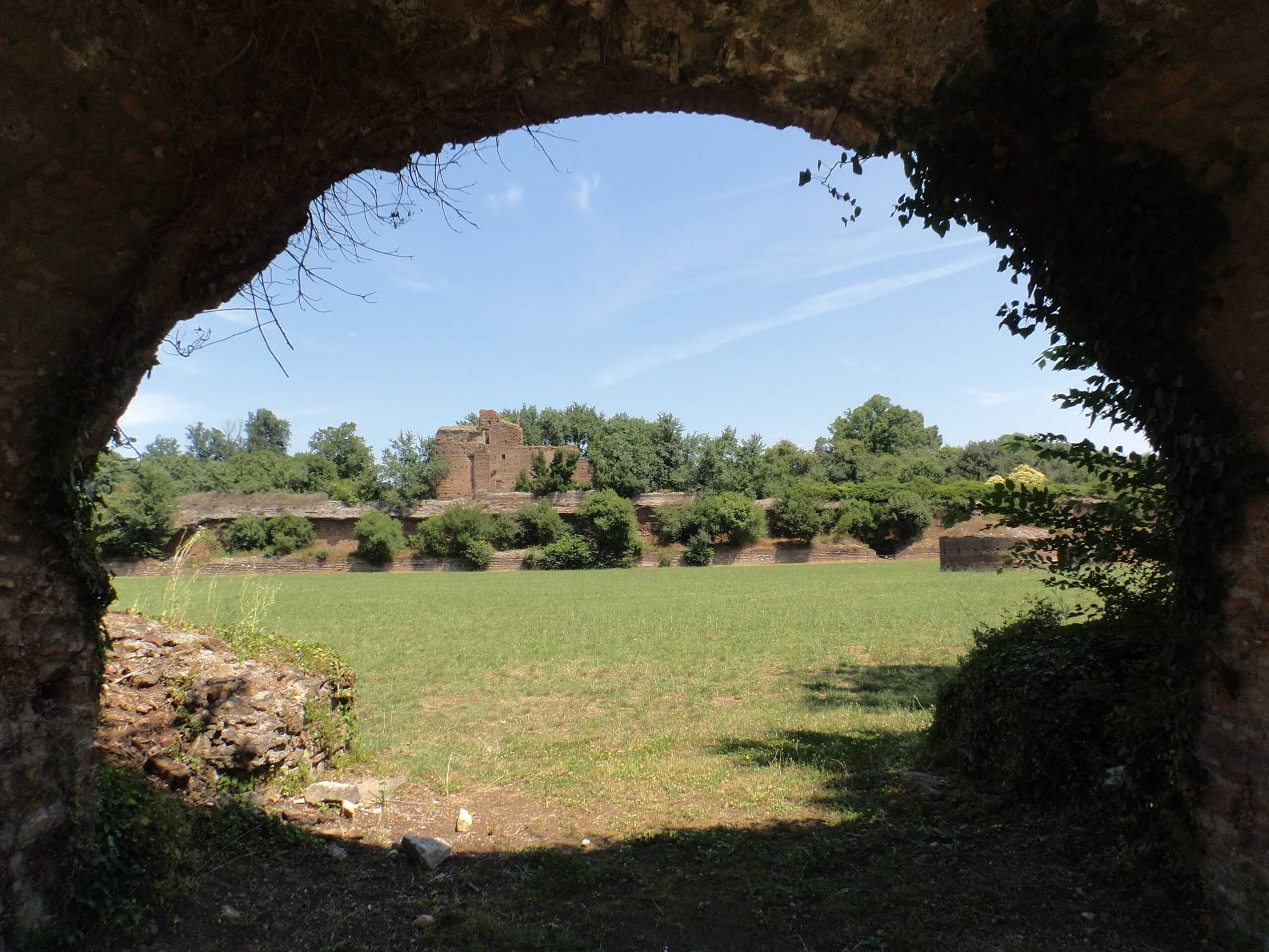 A tunnel view into the Circus Maximus arena ruins outside of Rome.
