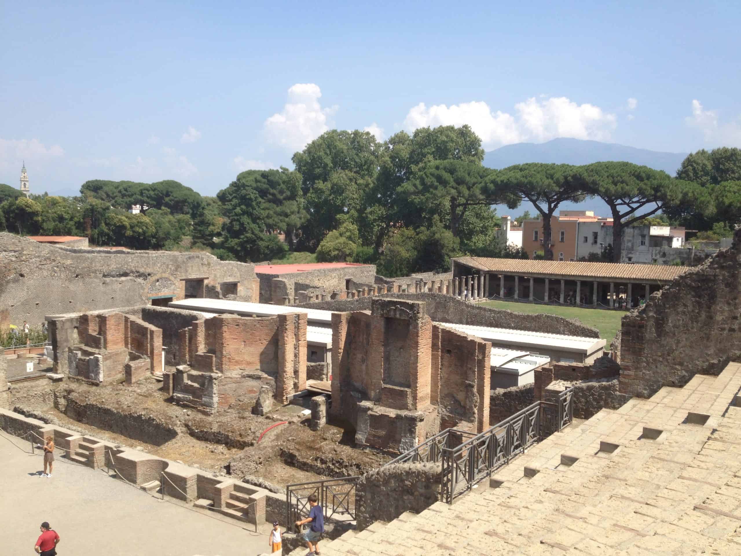 Elevated view into a home in ruins in Pompeii