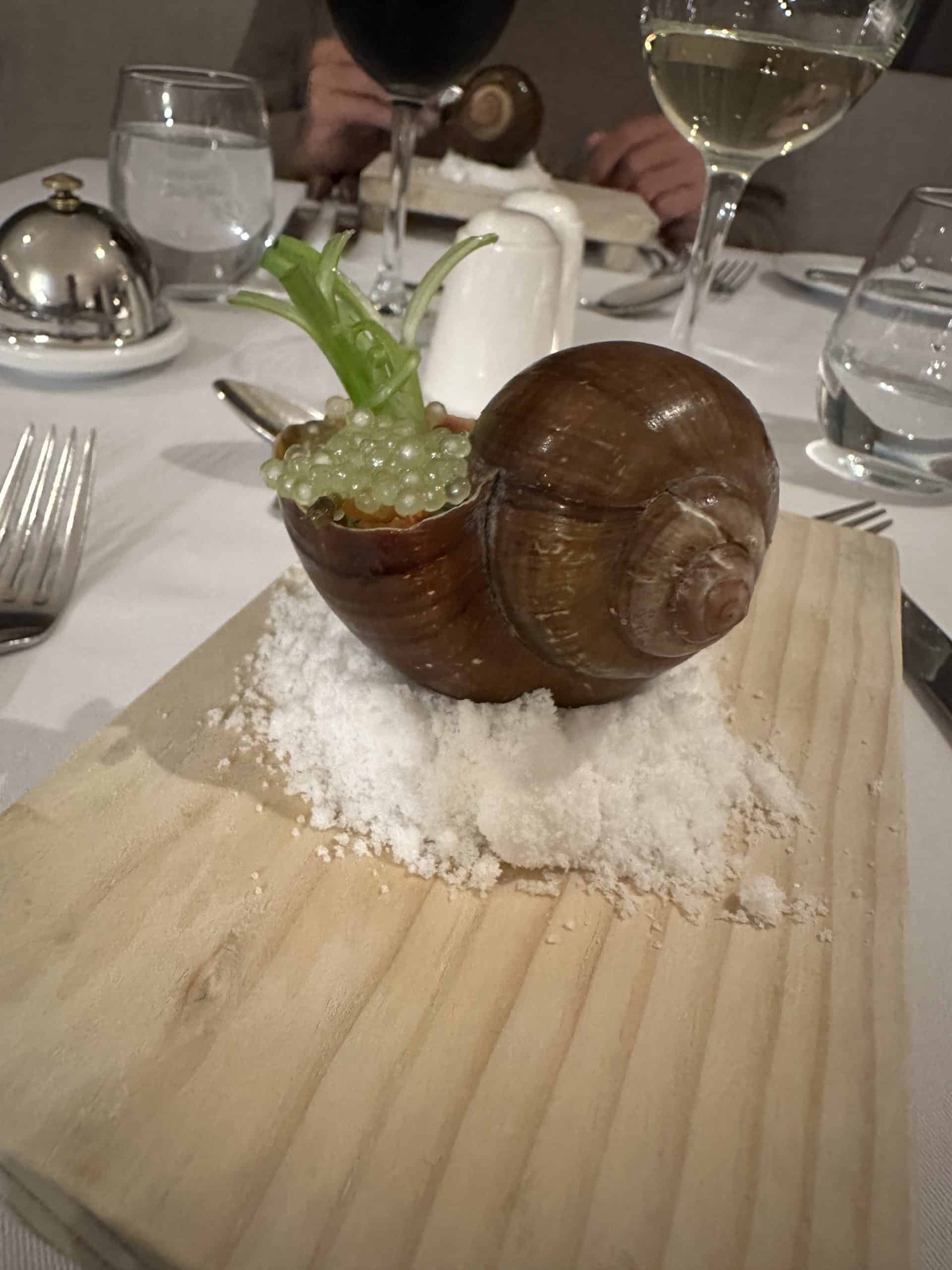 Escargot served on a luxury cruise line sailing the Amazon River.