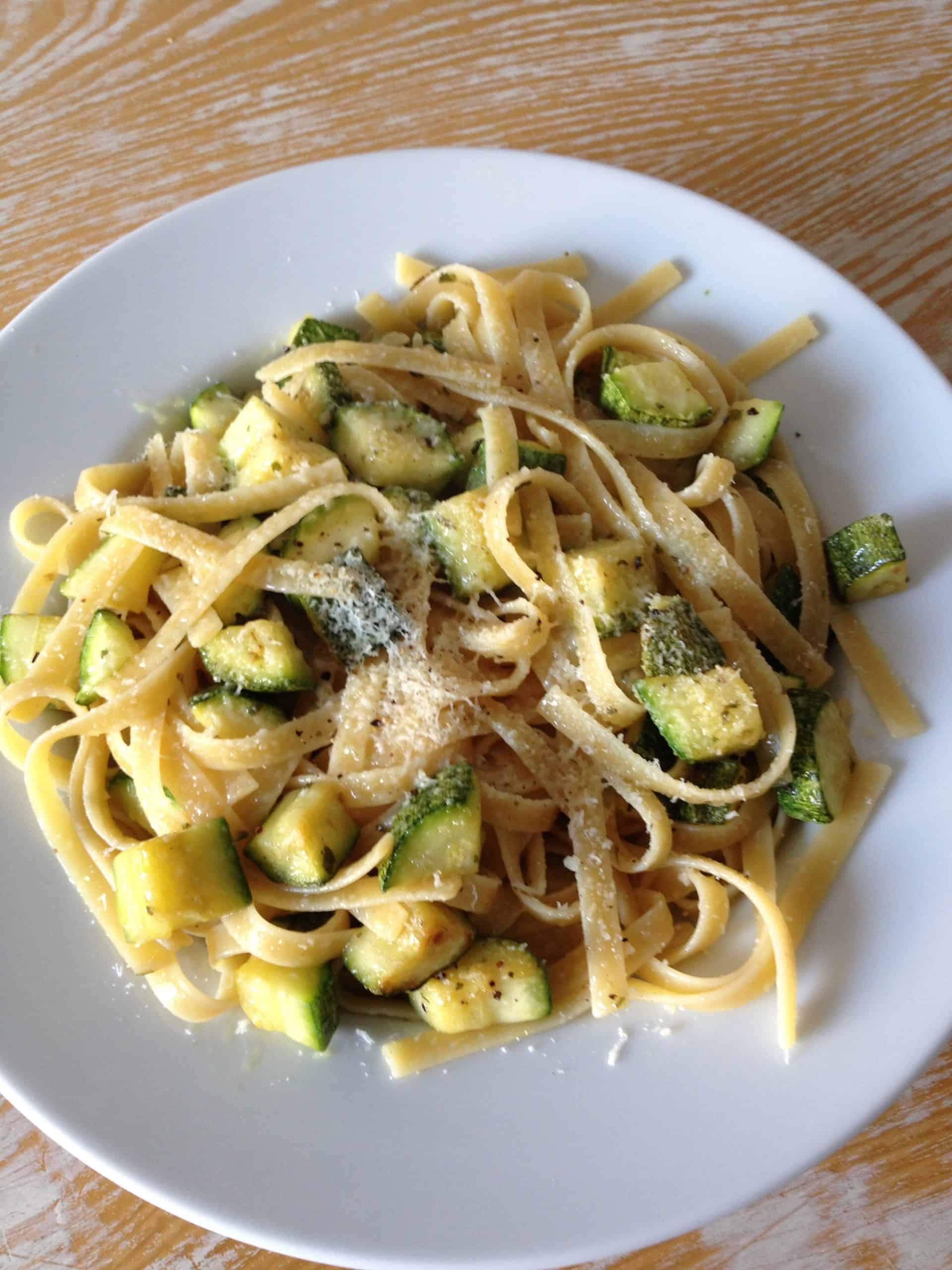 A fresh pasta dish with zucchini served in a restaurant in Rome. 