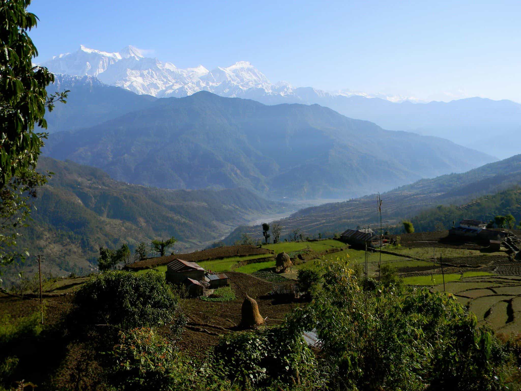 Lush valley of the Annapurna mountain range in Nepal.