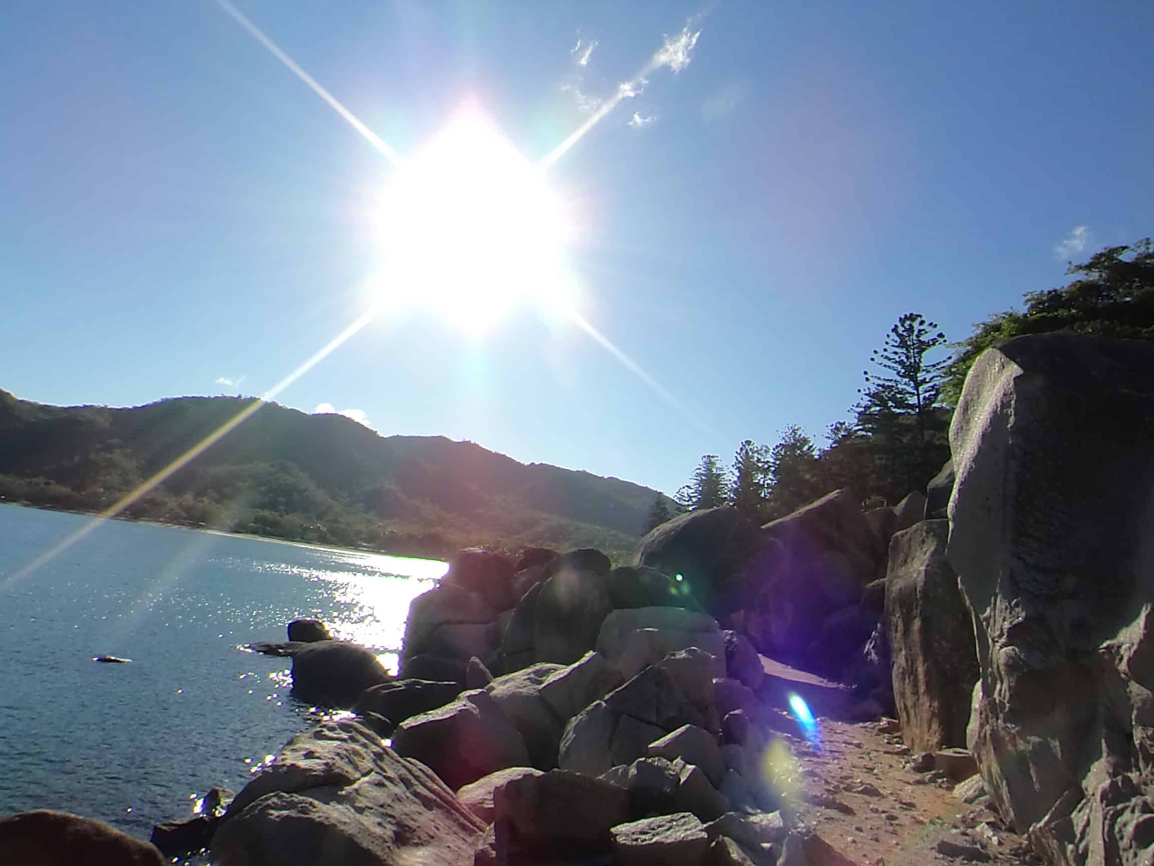 The sun shines brightly on Geoffery Bay on Magnetic Island.
