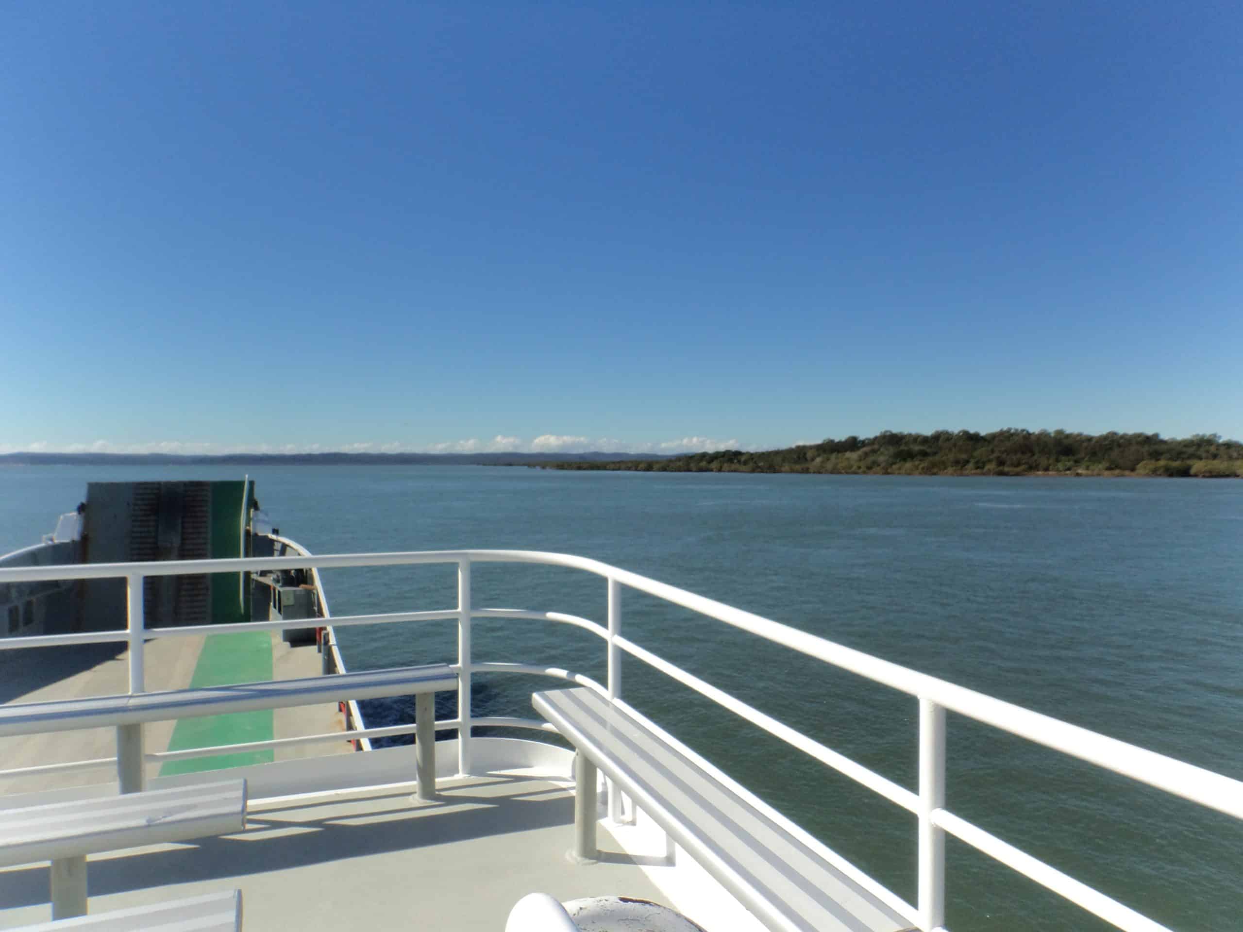 View from the ferry from Australia's mainland on a 3-day tour of K'Gari Island.