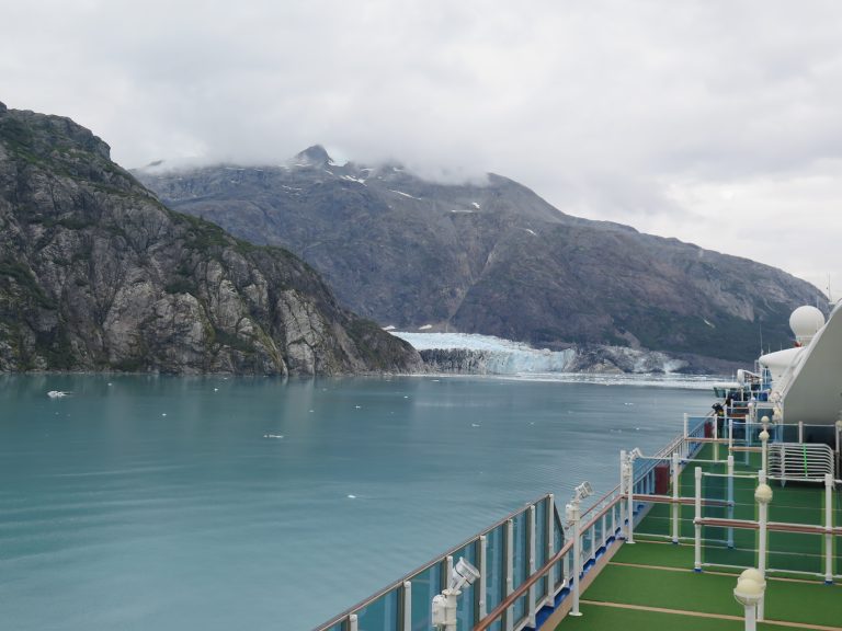 A glacier in the distance from aboard an Alaskan cruise.
