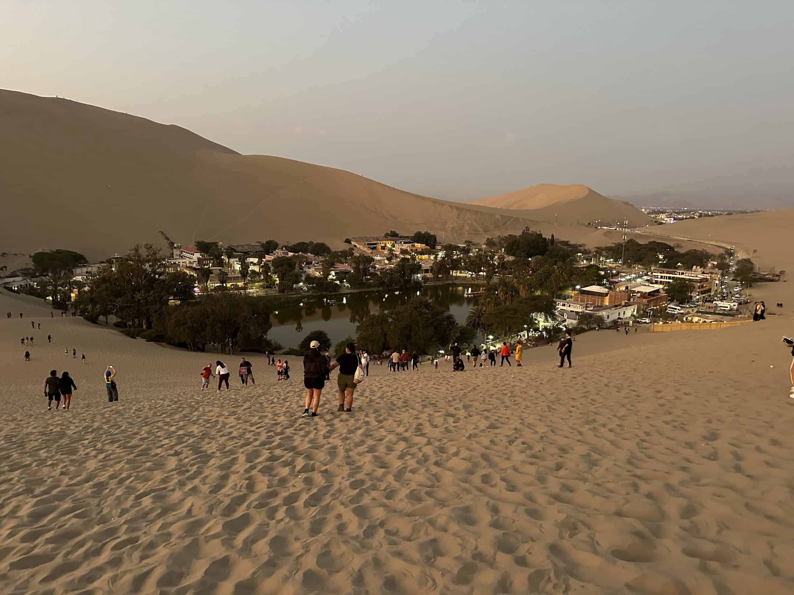 Huacachina oasis at dusk.