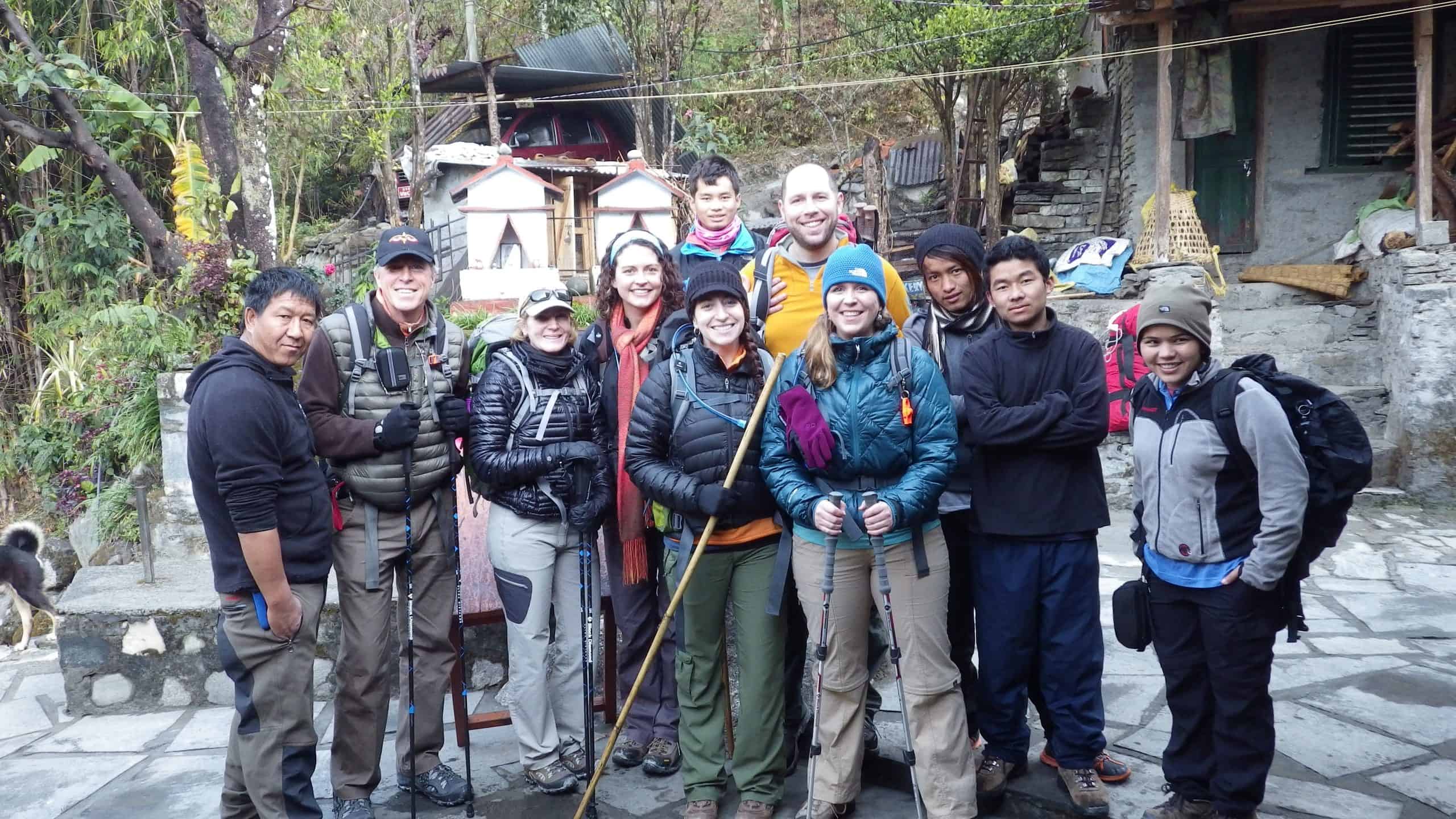 A group of trekkers ready to take on the Annapurna Circuit.
