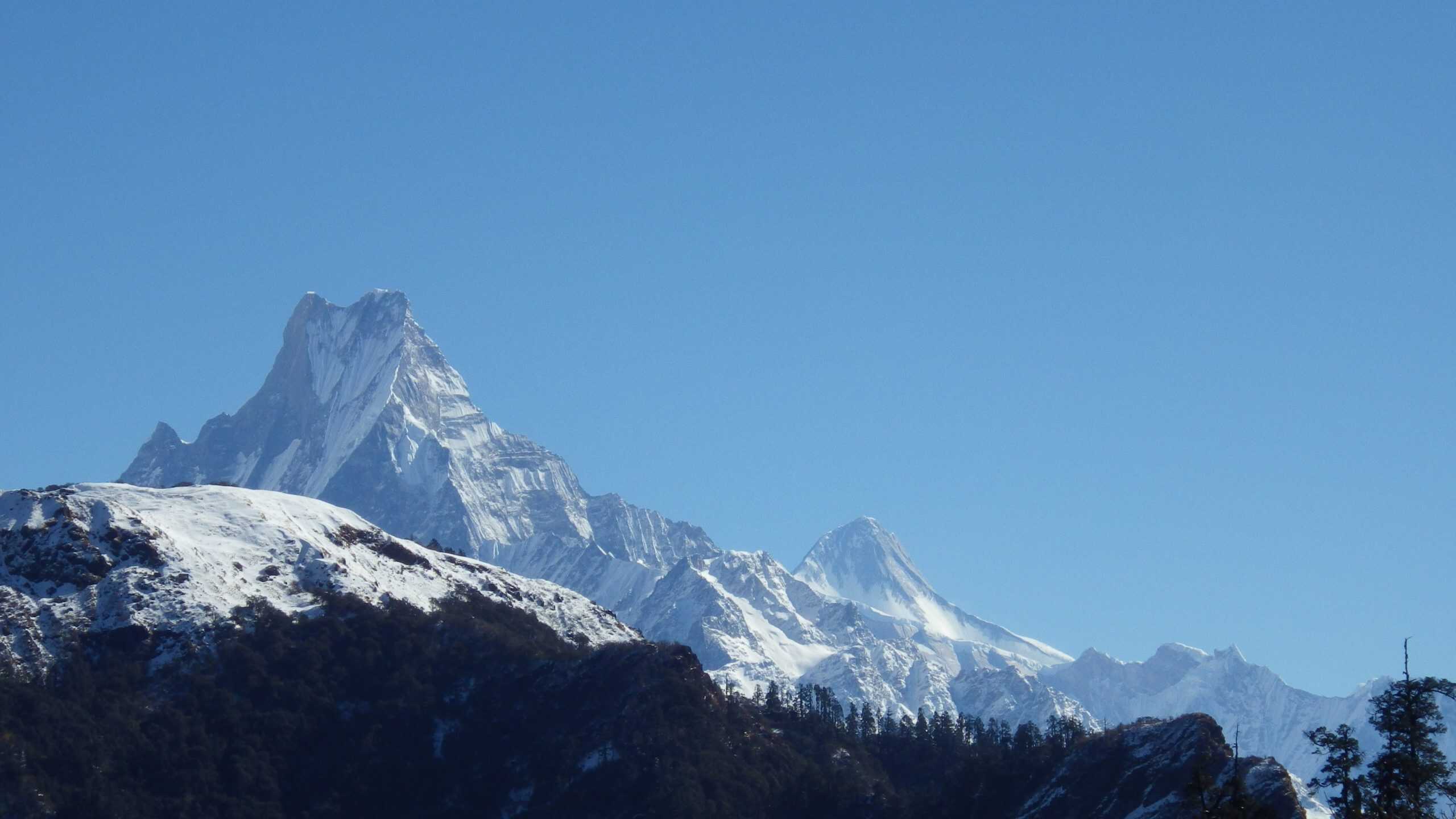 Fishtail Mountain peak from the Annapurna Circuit trek in Nepal.