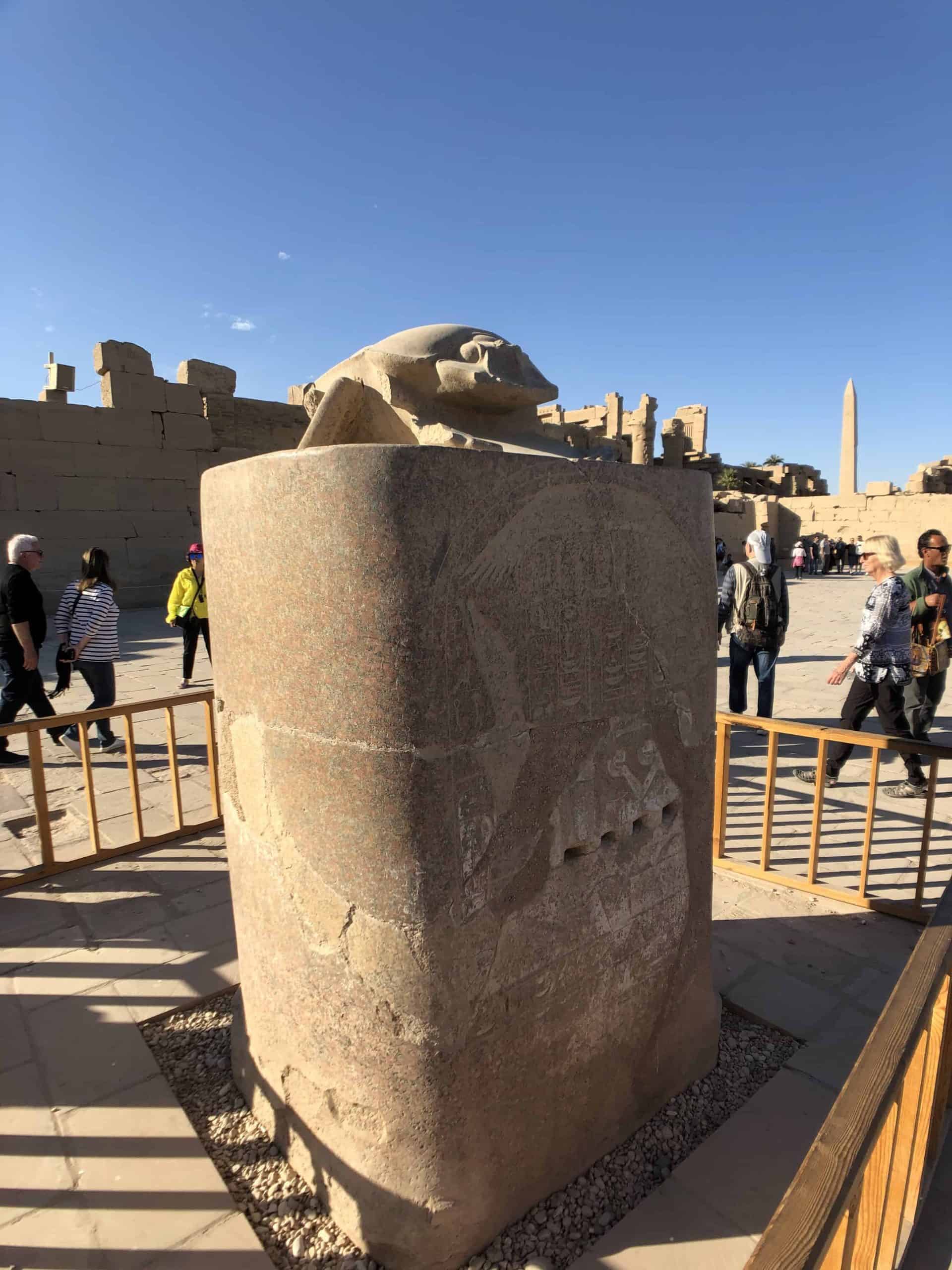 Granite scarab statue inside the Temple of Karnak in Egypt.