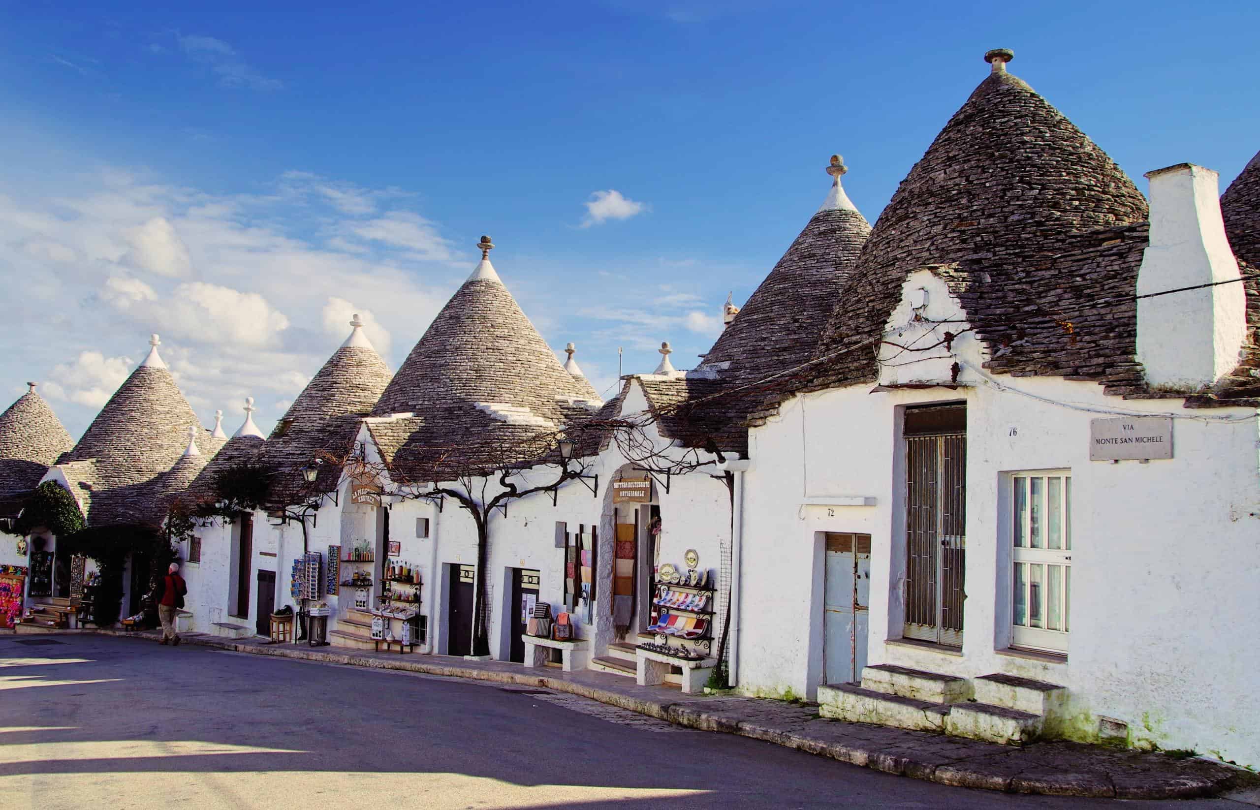 Explore the unique trulli houses in Alberobello, a picturesque town with traditional architecture.