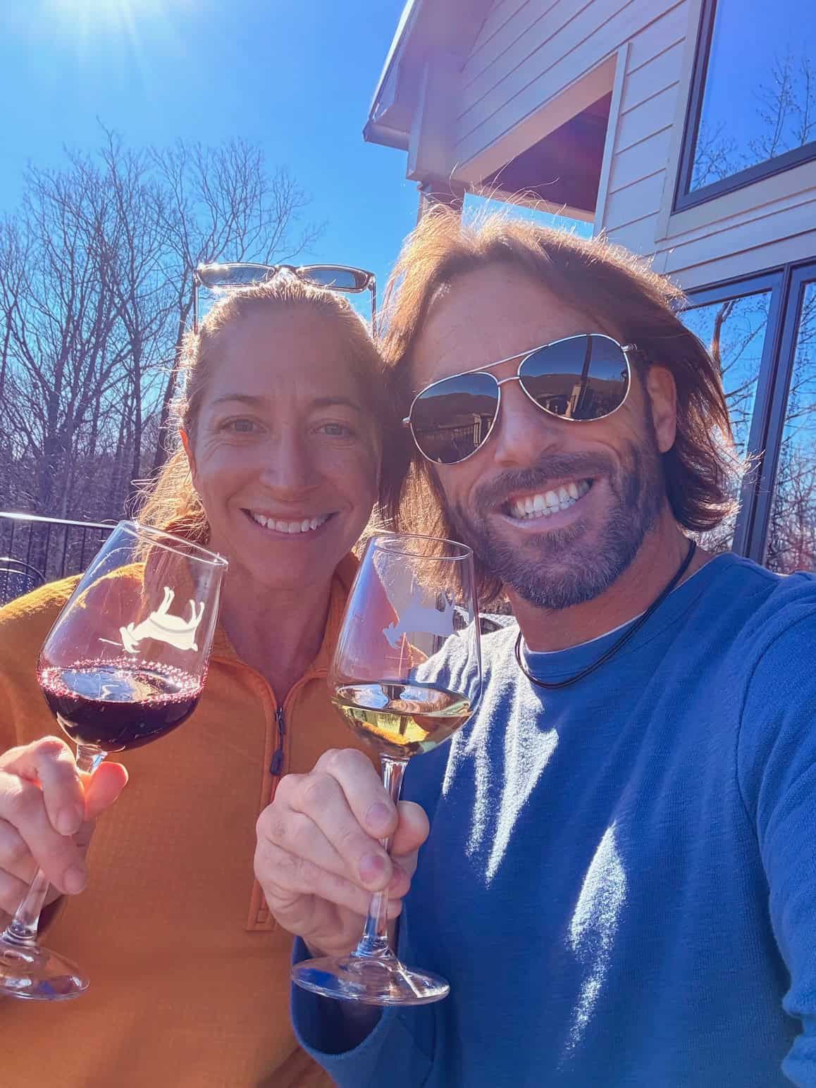 Couple enjoying wine at the Fainting Goat Winery near Blue Ridge, GA.